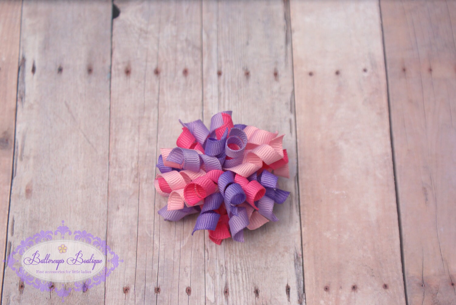 Korker hair bow, pink and purple bitty korker, korker, baby hair bow, girl hair bow