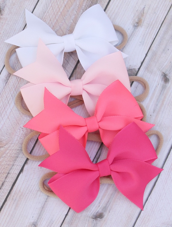 Baby gift set, FREE SHIPPING, hair bow set, nylon baby headbands, Baby girl gift set, set of 4 headbands, nylon hair bow