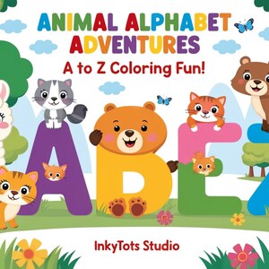 Livro de colorir com alfabeto de animais | Letras de A a Z para imprimir | Tamanho A4 e Carta | Download digital instantâneo