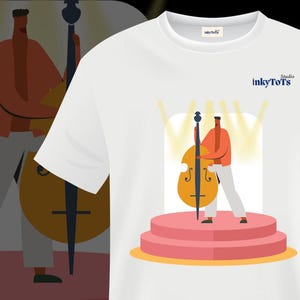 Double Bass Musician Illustration | Jazz Music Wall Art Digital Download | Modern Bass Player Poster | Music Stage Printable Art | Anime