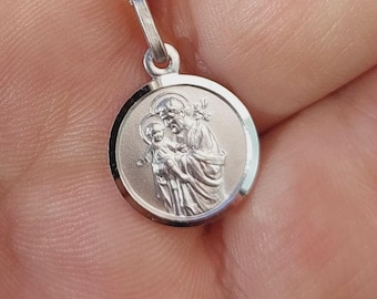Médaille Saint-Joseph, collier Saint-Joseph, patron des pères, pendentif Saint-Joseph, médaille en argent sterling 13 mm, cadeau chrétien pour homme et femme