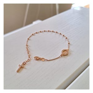ROSARY BRACELET with Cross and Miraculous medal encrusted with zircons, Cross bracelet, Catholic bracelet, Rosary gold plated beads
