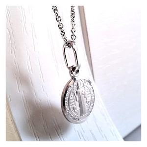 St Benedict 11 mm sterling silver 925  medal, Catholic unisex dainty St Benedict medal, Saint Benedict protecting medal