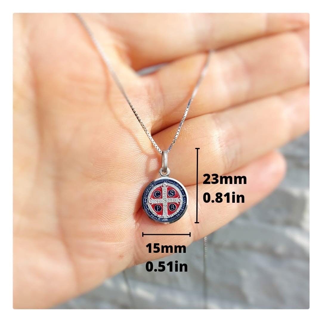 Sterling Silver St Benedict Medal Necklace: Catholic Patron Saint (15mm ...