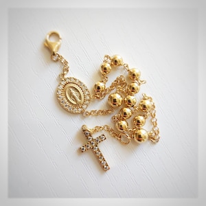 ROSARY BRACELET with Cross and Miraculous medal encrusted with zircons, Cross bracelet, Catholic bracelet, Rosary gold plated 4 mm beads