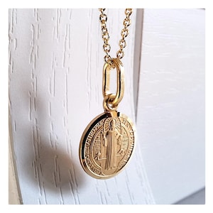 St Benedict 11 mm gold plated medal, Catholic unisex dainty St Benedict medal, Saint Benedict protection medal