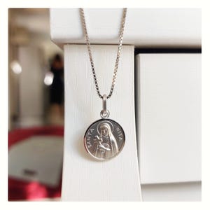 Saint Rita 15 mm medal, Sterling silver  medal, St Rita necklace, Santa Rita medalla, Catholic  dainty St Rita medal