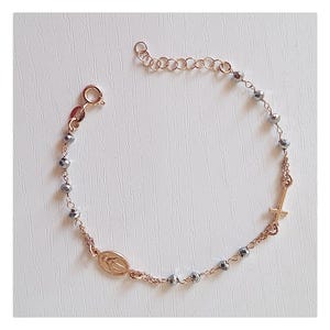ROSARY BRACELET with Cross and Miraculous medal and gray crystal beads, Rosary bracelet, Catholic bracelet, Rosary gray crystal beads