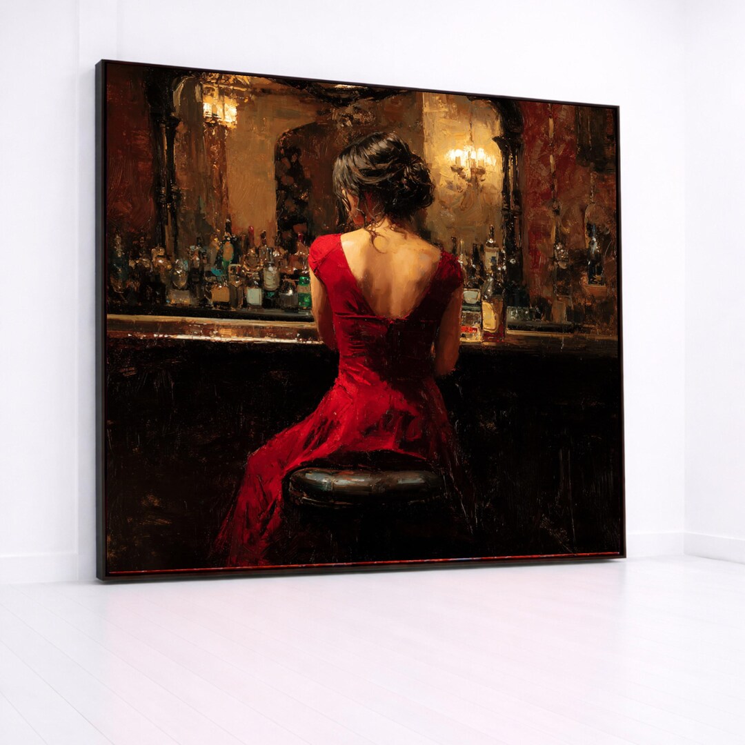 Elegant Woman Red Dress Canvas, Bar Scene Wall Art, Vintage Glamour ...