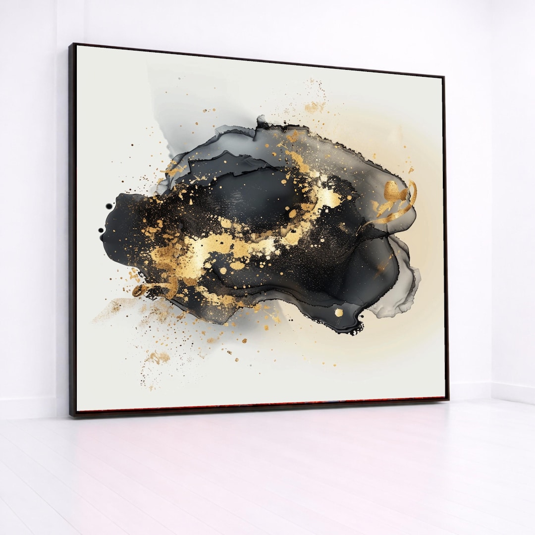 Elegant Black and Gold Abstract Canvas, Modern Fluid Art Wall Decor ...