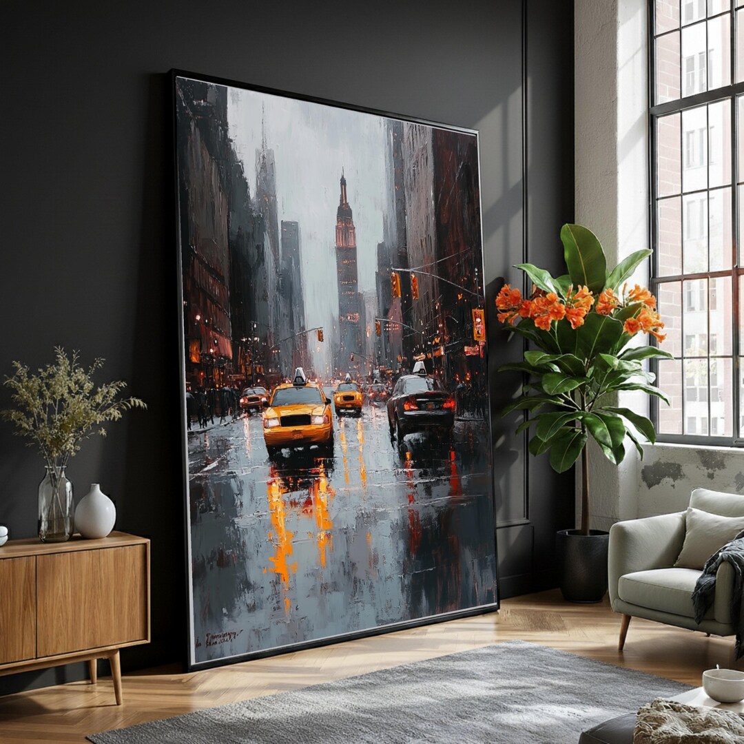 Rainy New York City Street Scene Canvas, Yellow Taxi Cabs Wall Art ...