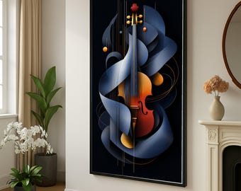 Abstract Violin Canvas Wall Art, Modern Music Instrument Painting, Musical Theme Home Decor, Artistic Violin Print, Ready to Hang Canvas