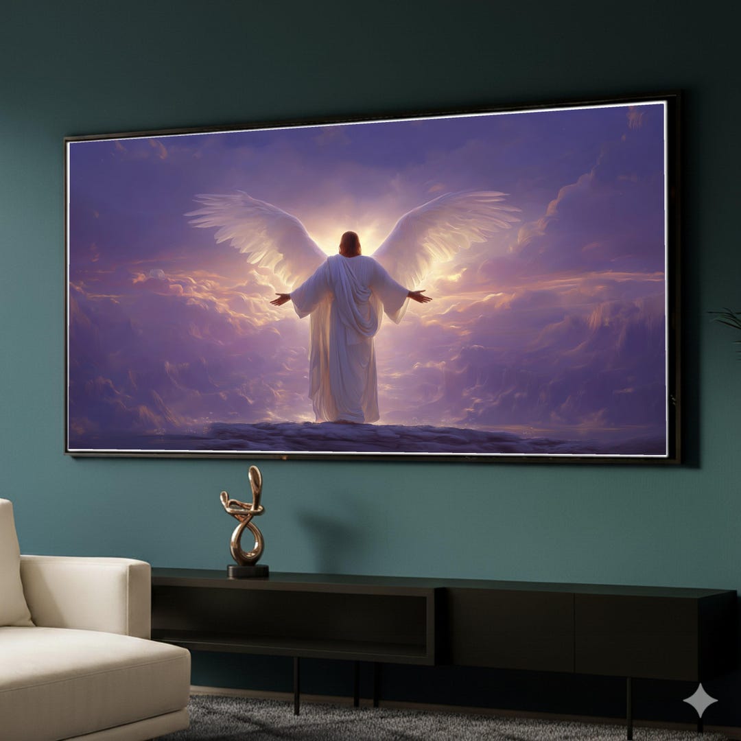 Angelic Figure With Glowing Wings Canvas, Spiritual Wall Art, Heavenly ...