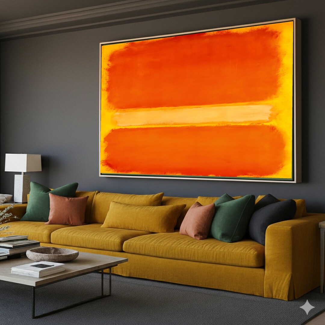 Abstract Orange and Yellow Canvas Wall Art, Modern Color Block Painting ...