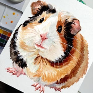 Ritratto di porcellino d'India ad acquerello personalizzato, dipinto ad acquerello di animali domestici, animale domestico disegnato a mano, ritratto di animale domestico dipinto a mano, ritratto di animale domestico personalizzato, perdita di un animale domestico
