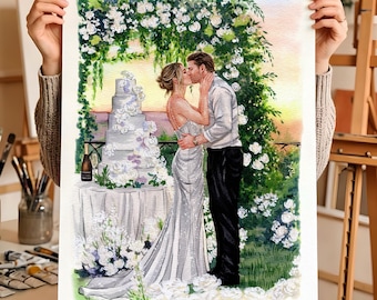 100% Hand-Painted Painting, Watercolor Couple Portrait, Family Portrait, Custom Portrait From Photo, Anniversary Gift, Gift for Couples