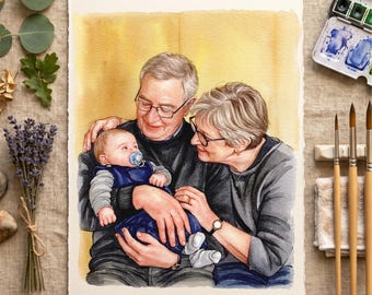 Hand Painted Watercolor Portrait, Custom Portrait From Photo, Family Portrait, Couple Portrait, Anniversary Gift, Gift for Couples,