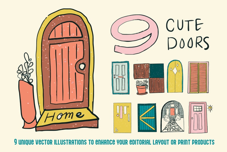 9 Cute Doors Vector Image Etsy