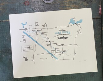 The Pine River Map Letterpress Print