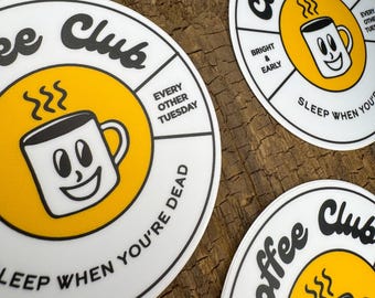 Coffee Club Vinyl Sticker - Happy Coffee Cup Dude (3x3 inch)