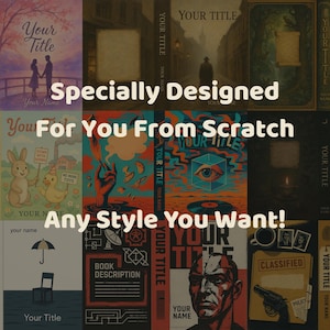 May include: A collage of book cover designs with various themes, including a couple, a cityscape, and fantasy scenes. The text "Specially Designed For You From Scratch" and "Any Style You Want!" are prominently displayed.
