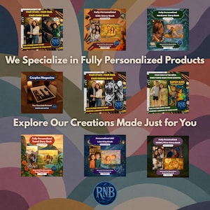 May include: A promotional image showcasing various personalized products. The image features several book covers with family photos and text, including "Your Story, Your Face" and "Fully Personalized." The text "We Specialize in Fully Personalized Products" is also visible.