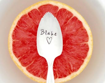 Custom GRAPEFRUIT Spoon. Hand Stamped Fruit Spoon. Pucker Up Serrated Fruit Spoon. Personalized with name and heart. Original Design