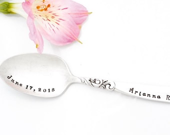 Personalized Baby Spoon. Baby's First Silver Spoon. Personalized with Name and Birth Date. Baby Teaspoon. Hand Stamped Vintage Teaspoon.