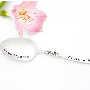 Personalized Baby Spoon. Baby's First Silver Spoon. Personalized with Name and Birth Date. Baby Teaspoon. Hand Stamped Vintage Teaspoon.