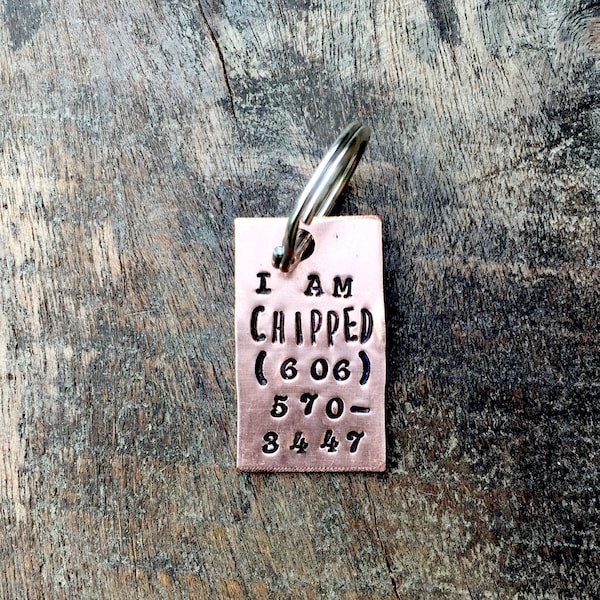 I'm MICRO CHIPPED Scan Me to Find My Family. Dog Tag with Phone Number. CUSTOM Pet Tags with Phone Number. Vintage Inspired Pet Tags™