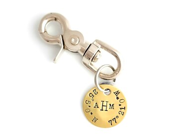 Nickel and Brass Anniversary. 21st Anniversary Gift Idea. Personalized Longitude Latitude Key Chain. Custom Key Ring. The Salty Dog Key Fob™