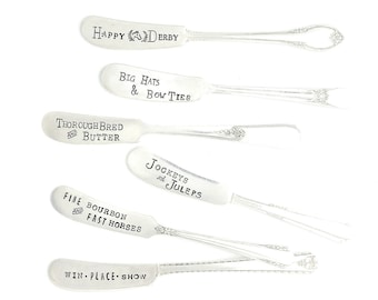 Kentucky Derby Hand Stamped Vintage Spreaders for Cheese and Butter. Horse Racing Theme Hostess Gift Idea. Equestrian Style Tabletop Decor