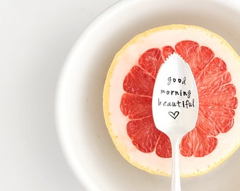 CUSTOM Hand Stamped Fruit Spoon. As Seen on the TODAY SHOW Kathie Lee & Hoda Personalized Vintage Serrated Grapefruit Spoon. You Choose Font