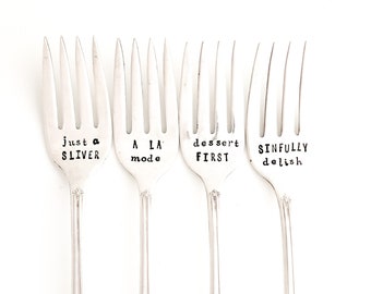 Just a Sliver.  Dessert First.  A la Mode.  Sinfully Delish.  Set of Dessert Forks - Original Design by Sycamore Hill