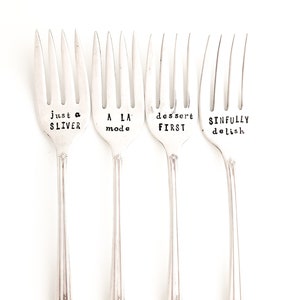 Just a Sliver.  Dessert First.  A la Mode.  Sinfully Delish.  Set of Dessert Forks - Original Design by Sycamore Hill