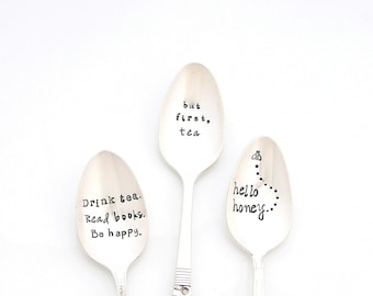 Drink Tea. Read Books. Be Happy Stamped Spoon. Gift for Tea Lover. The Original Hand Stamped Vintage Spoons™