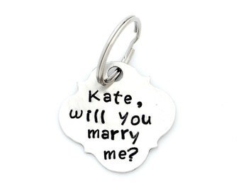 PUPPY PROPOSAL. He Wants to Know If You Will Say Yes.  Hand Stamped Metal Pet Tag. Unique Proposal Idea. Marry Me. Pet Pawposal. pawposals