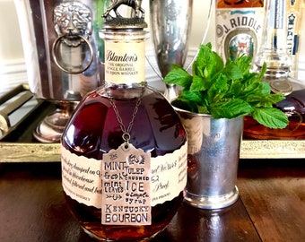 The Mint Julep Bourbon Bottle Tag. The ORIGINAL Hand Stamped Subway Poster Art Style Cocktail Recipe Bottle Tag. Kentucky Bourbon Cocktails