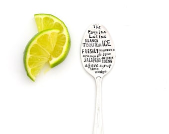 The CUSTOM COCKTAIL Spoon. The ORIGINAL Hand Stamped Subway Poster Art Style Cocktail Recipe Stirrer Spoon, by Sycamore Hill. Personalized