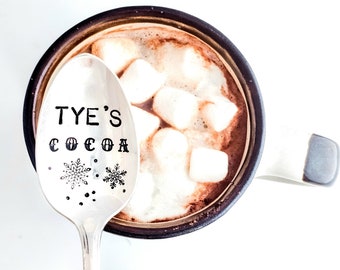 Personalized Cocoa Spoon with name. Hand Stamped Vintage Teaspoon.