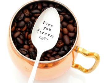 love you forever hand stamped coffee spoon. Stamped Vintage Teaspoon. Gift Idea for Coffee Lover. The ORIGINAL Hand Stamped Vintage Spoons™