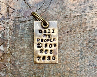 CALL my PEOPLE Pet Tag. Handmade, Hand Stamped. You choose FONT, metal and shape. custom i.d. tags. personalized identification pet tag.