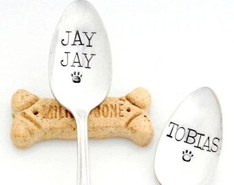 Personalized Dog Spoon. BONE APPÉTIT stamped vintage spoon. Choose Size.  Puppy Party Gift Idea. Dog Birthday Party Gift. Hand Fed Pups.