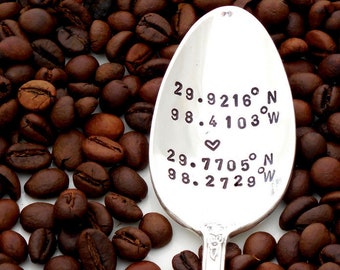 I Love You From Here to There. City State Coffee Spoon. North to West Coordinates.  Long Distance Relationship. From Point A to Point B.