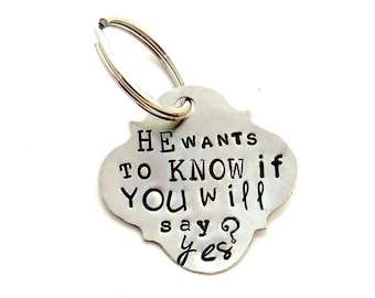 The  PUPPY PROPOSAL Pet Tag. He Wants to Know If You Will Say Yes.  Hand Stamped Metal Pet Tag. Unique Proposal Idea. Marry Me. Dog Proposal