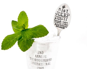 The MINT JULEP Stamped Tall Cocktail Spoon or Choose Teaspoon Size. The ORIGINAL Subway Poster Art Style Cocktail Recipe Stirrer Spoons™