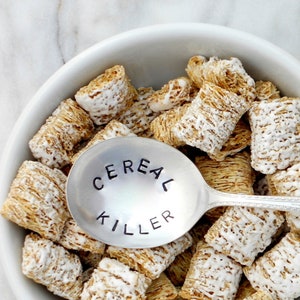 The ORIGINAL Hand Stamped  Cereal Killer Spoon™ As Seen on The Today Show. You Choose Size and Handle Design. Kelly Galanos Original Design