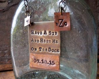 Have a Sip and Meet Me at the Altar!  You choose wording for your wedding day. CUSTOM PERSONALIZED Bottle Tag, Wedding Day Gift for Groom.
