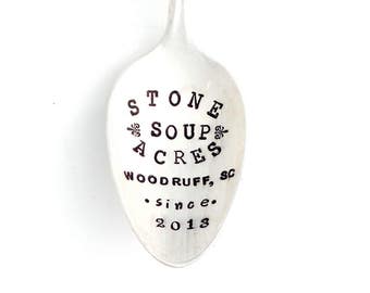 Hanging CUSTOM STAMPED SPOON. Upside Down Custom Teaspoon. The Original Hand Stamped Vintage Coffee and Espresso Spoons™ by Sycamore Hill