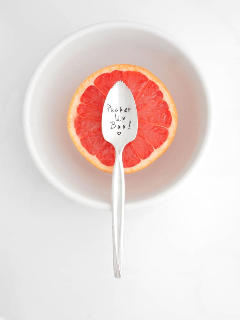 The ORIGINAL Pucker Up \u2122 Grapefruit Spoon As Seen on the TODAY SHOW Kathie Lee /& Hoda Stamped Serrated Fruit Spoon Personalized with Name